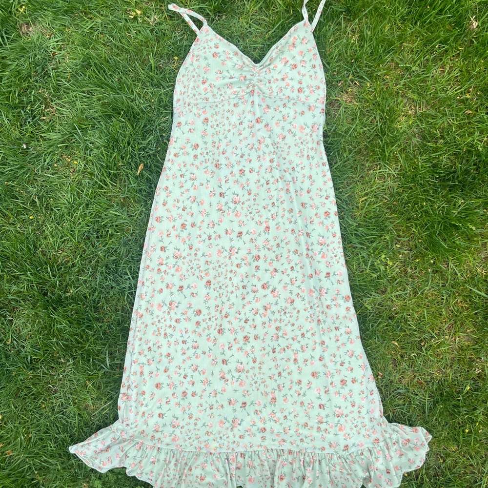 & Other Stories Floral Midi Dress - Mint Green and Pink